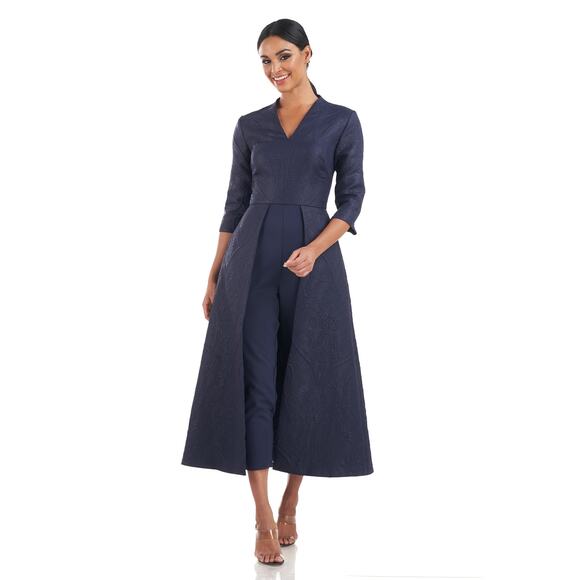 Kay Ungar Rhodes Walkthrough Jumpsuit Size 16 Navy with gorgeous 3D pattern - Picture 1 of 14